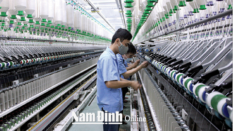 Sản xuất sợi nguyên liệu tại Nhà máy Sợi, Tổng Cty CP Dệt may Nam Định, KCN Hòa Xá (TP Nam Định).