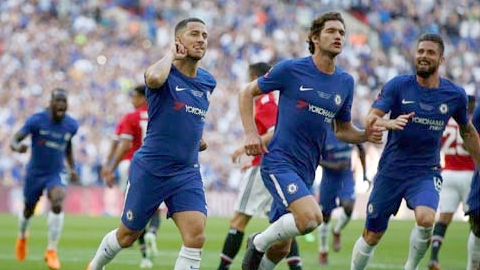Niềm vui chiến thắng của các cầu thủ Chelsea.
