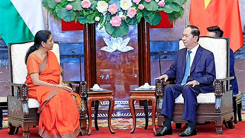 Chủ tịch nước Trần Đại Quang tiếp bà Ni-ma-la Si-tha-ra-man, Bộ trưởng Quốc phòng Ấn Độ  thăm chính thức Việt Nam.