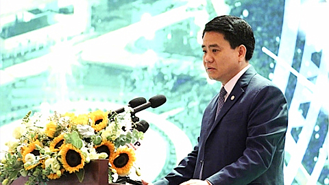 Chủ tịch UBND TP.Hà Nội Nguyễn Đức Chung phát biểu tại hội nghị-Ảnh: Hà Liên Anh