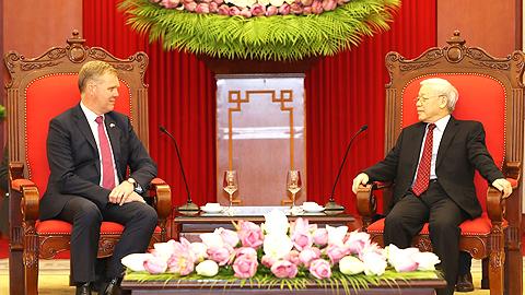 Tổng Bí thư Nguyễn Phú Trọng tiếp Chủ tịch Hạ viện Ốt-xtrây-li-a Tô-ni Xmít thăm chính thức Việt Nam.