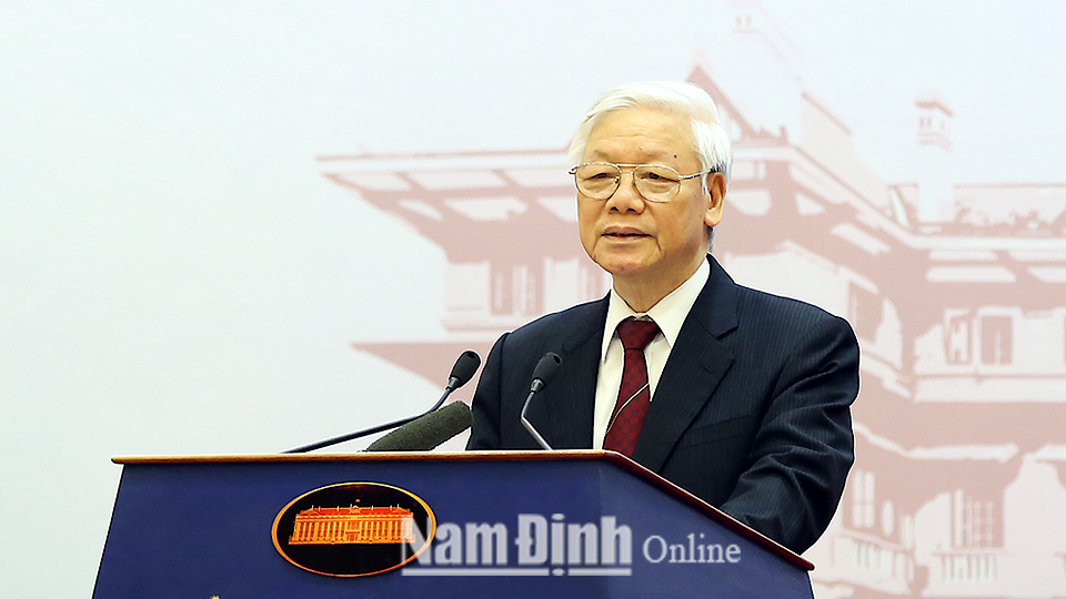 Tổng Bí thư Nguyễn Phú Trọng phát biểu tại Hội nghị. Ảnh: VGP/Hải Minh