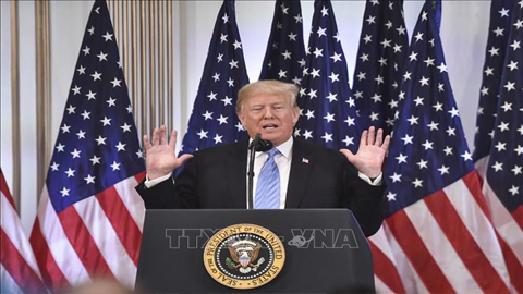 Tổng thống Mỹ Donald Trump phát biểu tại cuộc họp báo ở New York, Mỹ. Ảnh: AFP/TTXVN