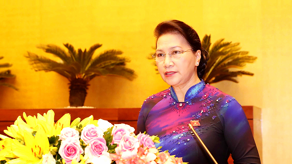 Chủ tịch Quốc hội Nguyễn Thị Kim Ngân phát biểu khai mạc kỳ họp. Ảnh: TTXVN