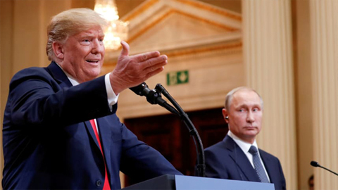 Tổng thống Mỹ Donald Trump và nhà lãnh đạo Nga Vladimir Putin trong một cuộc họp báo chung vào tháng 7. Ảnh: REUTERS