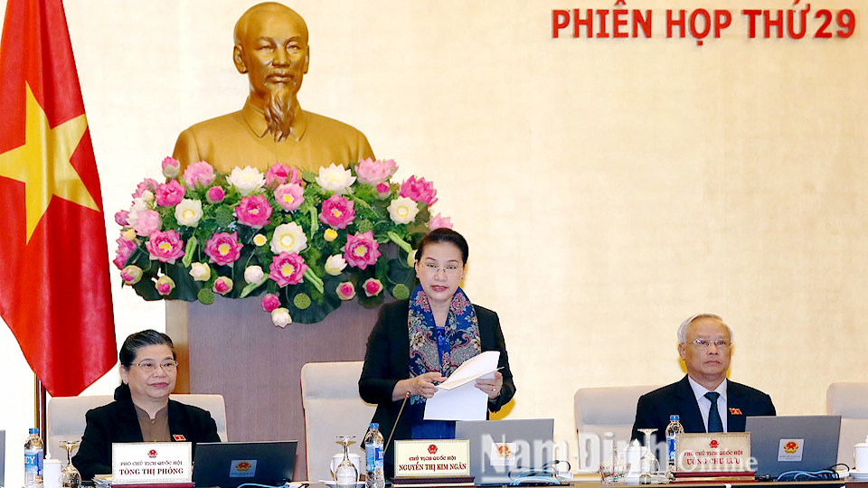 Chủ tịch Quốc hội Nguyễn Thị Kim Ngân phát biểu khai mạc Phiên họp thứ 29 của Ủy ban Thường vụ Quốc hội. Ảnh: Trọng Đức - TTXVN