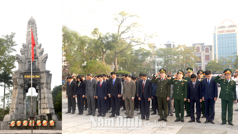 Các đồng chí lãnh đạo tỉnh và Thành phố Nam Định dự Lễ Dâng hương, đặt vòng hoa viếng các Anh hùng Liệt sĩ tại Đài tưởng niệm các  Anh hùng Liệt sĩ tỉnh.  