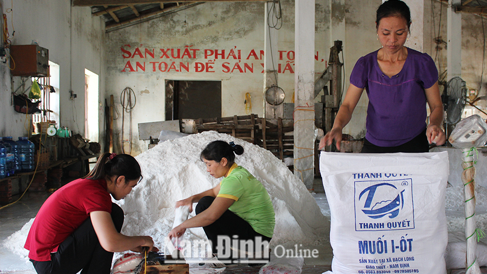 Doanh nghiệp tư nhân sản xuất và kinh doanh muối Thanh Quyết đã đầu tư dây chuyền chế biến đa dạng các sản phẩm muối tạo việc làm cho nhiều lao động địa phương.