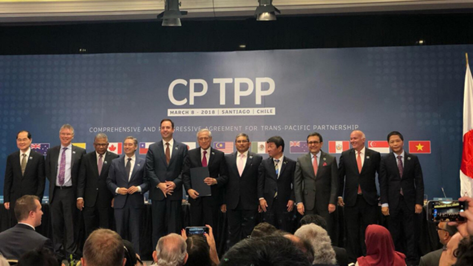 Đại diện các nước tham gia lễ ký Hiệp định CPTPP ở Santiago (Argentina) ngày 8-3-2018.