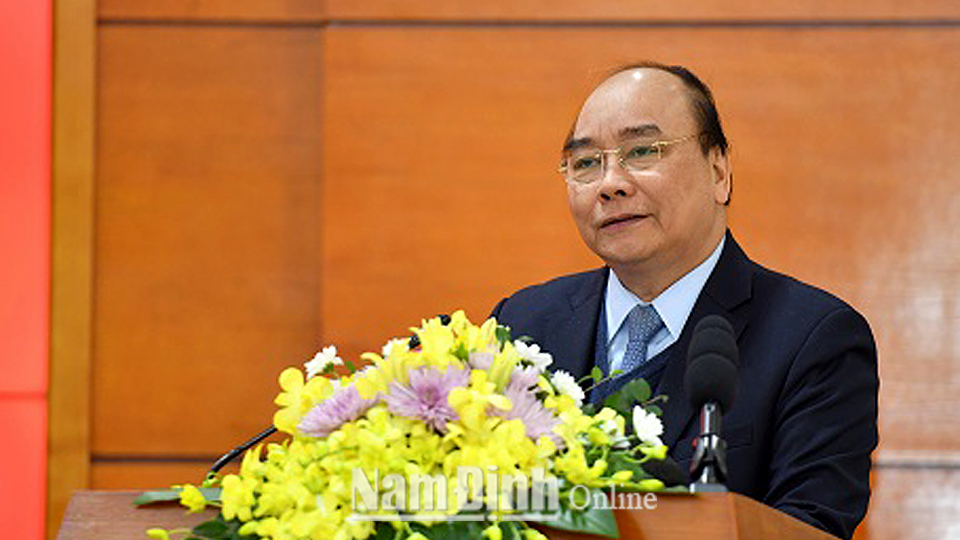 Thủ tướng Nguyễn Xuân Phúc phát biểu kết luận Hội nghị. Ảnh: VGP/Quang Hiếu