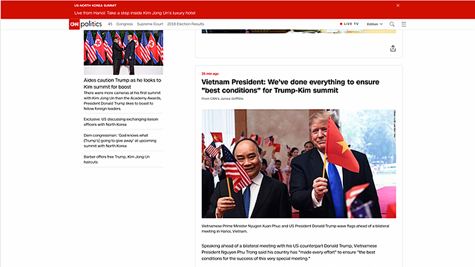 CNN viết về cuộc gặp thượng đỉnh Hoa Kỳ - Triều Tiên, trong đó đề cập đến hình ảnh của Hà Nội 