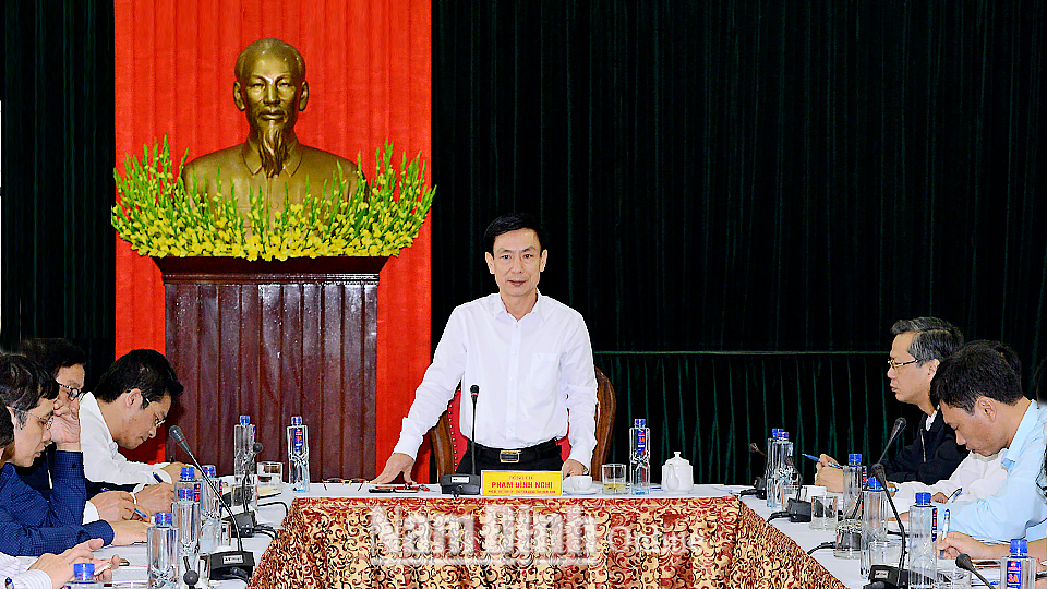 Đồng chí Phạm Đình Nghị, Phó Bí thư Tỉnh ủy, Chủ tịch UBND tỉnh phát biểu kết luận buổi làm việc.