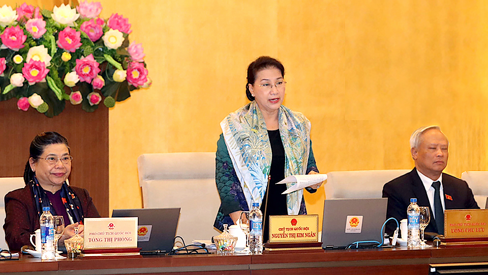 Chủ tịch Quốc hội Nguyễn Thị Kim Ngân chủ trì và phát biểu khai mạc phiên họp thứ 32 của Ủy ban Thường vụ Quốc hội khóa XIV.