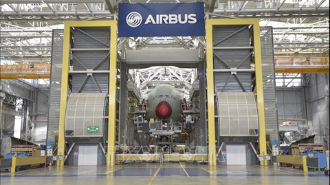 Máy bay A380 của Airbus được sản xuất tại nhà máy ở Blagnac, miền nam nước Pháp, ngày 21/3/2018. Ảnh: AFP/TTXVN