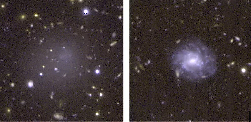   DGSAT I (trái) mờ hơn hẳn so với thiên hà bình thường (phải) 