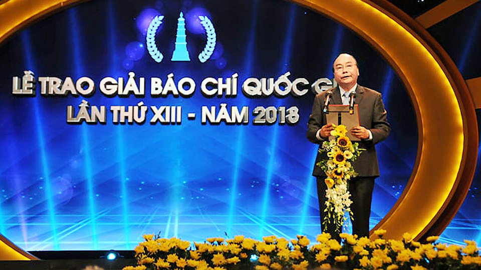Thủ tướng Nguyễn Xuân Phúc phát biểu tại Lễ trao Giải Báo chí Quốc gia lần thứ XIII-năm 2018.
