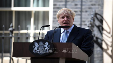 Thủ tướng Anh Boris Johnson trong bài phát biểu tại London ngày 24/7/2019. Ảnh: AFP/TTXVN