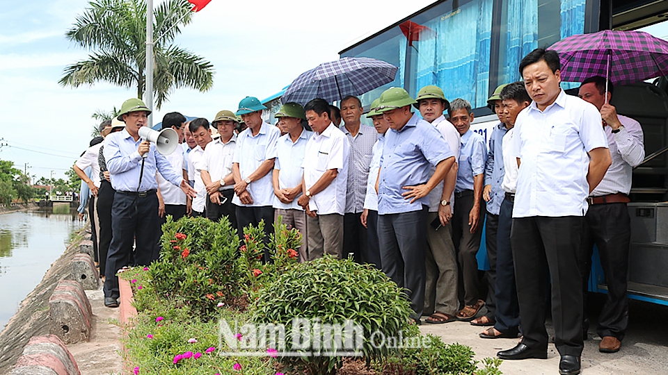 Các đại biểu tham quan mô hình xây dựng nông thôn mới nâng cao xã Hải Toàn (Hải Hậu).