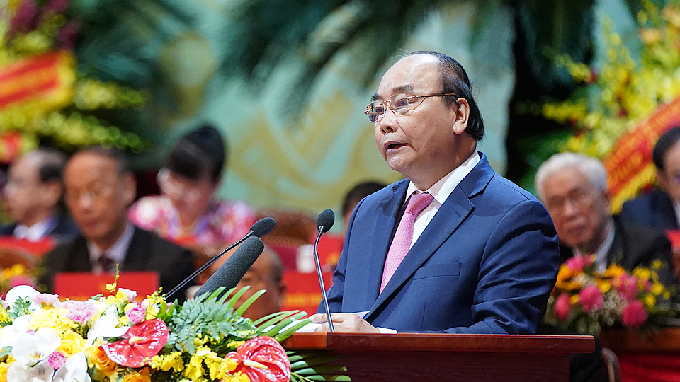 Thủ tướng Nguyễn Xuân Phúc phát biểu tại Đại hội. Ảnh: VGP/Quang Hiếu