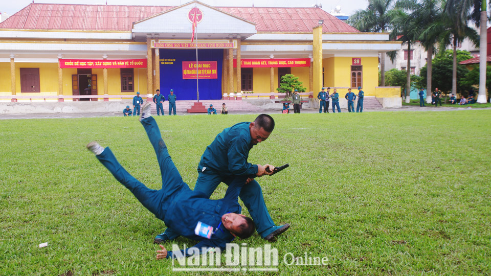 Biểu diễn võ thuật tại hội thao Dân quân tự vệ tỉnh năm 2019.  Ảnh: Hoàng Tuấn