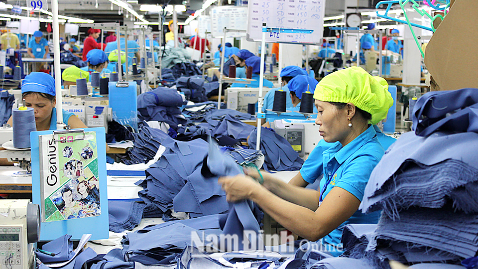 Sản xuất sản phẩm may xuất khẩu tại Công ty Cổ phần Bảo Linh, xã Yên Hồng (Ý Yên).