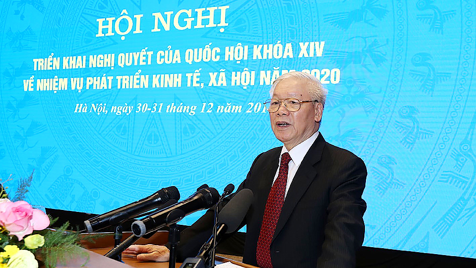 Tổng Bí thư, Chủ tịch nước Nguyễn Phú Trọng phát biểu tại hội nghị. Ảnh: Trí Dũng - TTXVN
