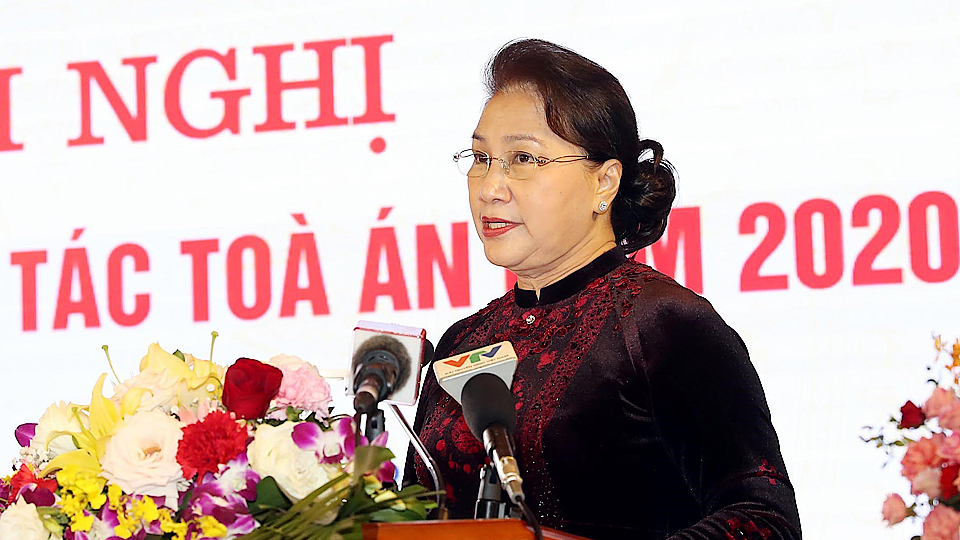 Chủ tịch Quốc hội Nguyễn Thị Kim Ngân phát biểu tại hội nghị.  Ảnh: Trọng Đức - TTXVN