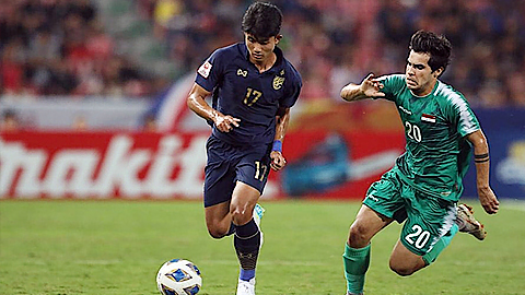 Thi đấu nỗ lực, U23 Thái-lan (bên trái) đã cầm hòa U23 I-rắc 1-1.