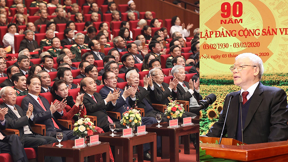 Tổng Bí thư, Chủ tịch nước Nguyễn Phú Trọng đọc Diễn văn kỷ niệm 90 năm Ngày thành lập Đảng Cộng sản Việt Nam. Ảnh: TTXVN
