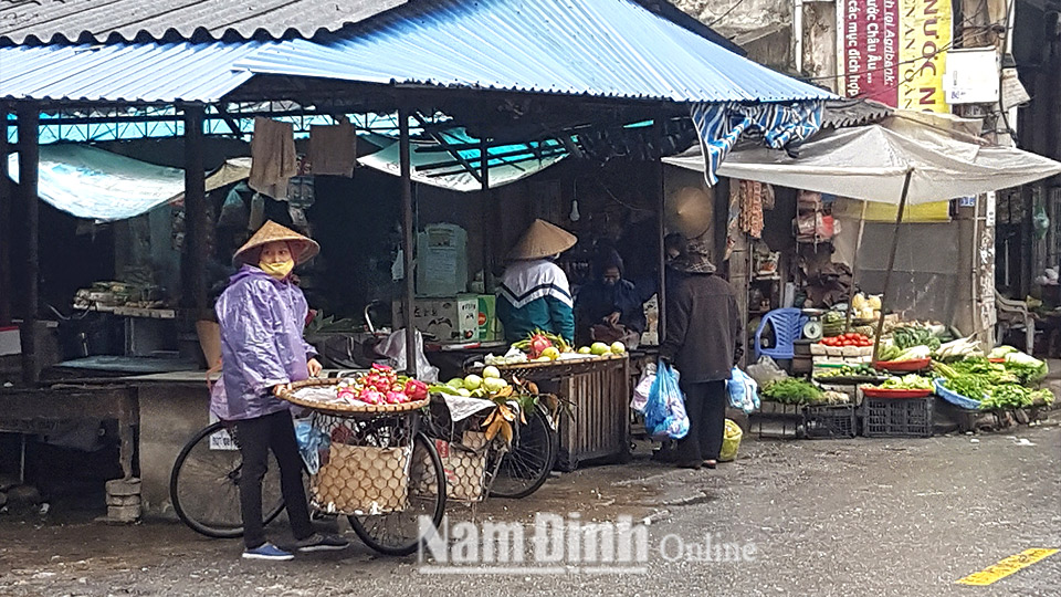 Người bán hàng rong đẩy xe trái cây đi bán trên địa bàn thành phố Nam Định.  Bài và ảnh: Văn Huỳnh