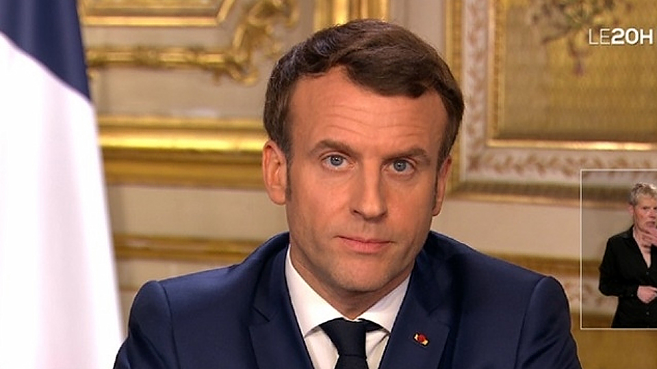 ttmacron: Tổng thống Emmanuel Macron công bố các biện pháp khẩn cấp chống dịch bệnh Covid-19 trên truyền hình tối 12-3. 