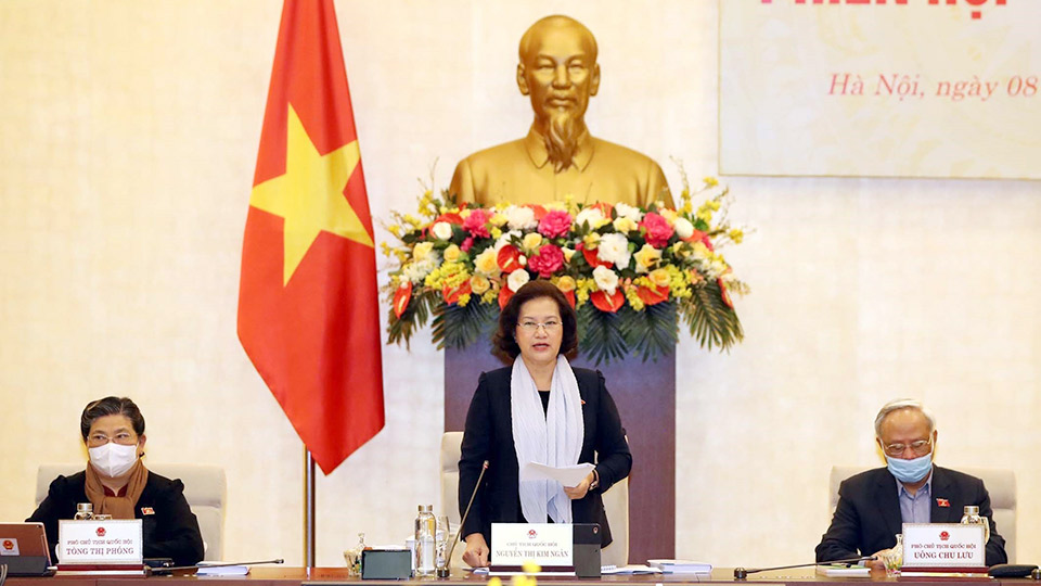 Chủ tịch Quốc hội Nguyễn Thị Kim Ngân chủ trì và phát biểu khai mạc.  Ảnh: Trọng Đức - TTXVN