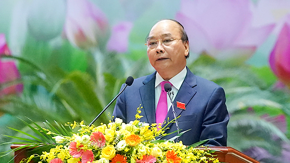 Thủ tướng Nguyễn Xuân Phúc phát biểu tại hội nghị. Ảnh: VGP/Quang Hiếu
