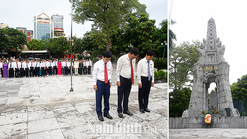 Các đồng chí lãnh đạo tỉnh dâng hương, đặt vòng hoa viếng các Anh hùng liệt sĩ tại Đài tưởng niệm các Anh hùng liệt sĩ tỉnh.