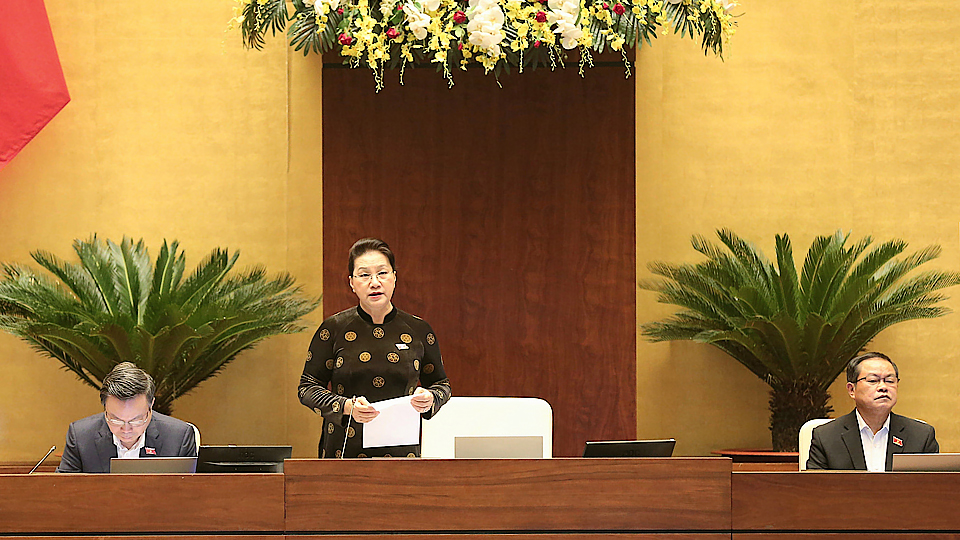 Chủ tịch Quốc hội Nguyễn Thị Kim Ngân phát biểu. Ảnh: Doãn Tấn - TTXVN
