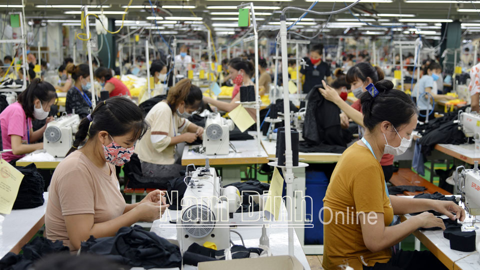 Sản xuất hàng may mặc xuất khẩu ở Công ty TNHH Kiara Garments Việt Nam, địa điểm tại huyện Trực Ninh.