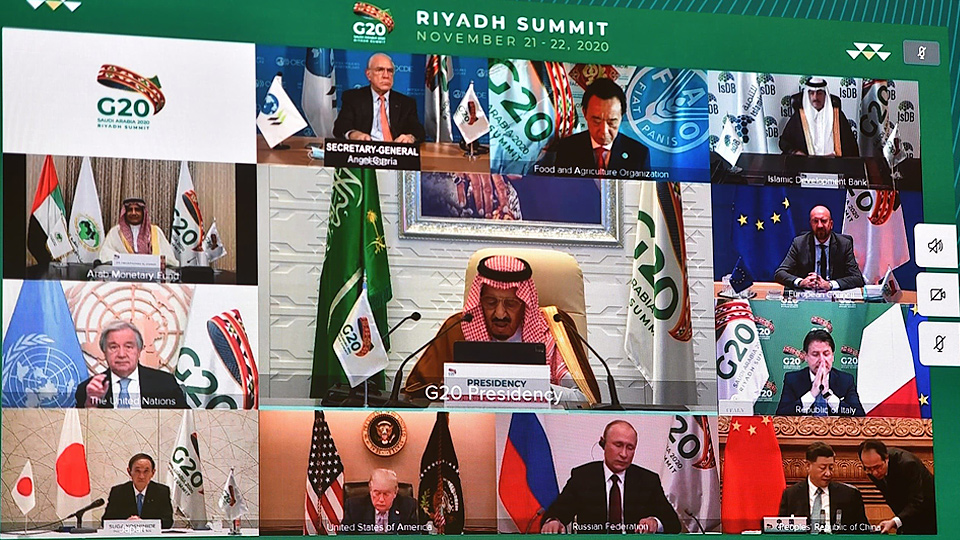 Các nhà lãnh đạo tham dự Hội nghị thượng đỉnh G20, được tổ chức trực tuyến, ngày 21-11-2020. Ảnh: AFP/ TTXVN