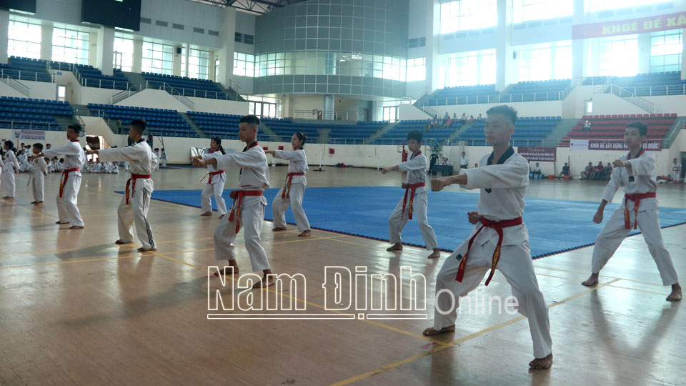 Các võ sinh CLB Taekwondo Thiên Trường thi nâng đai, chuyển cấp tại Cung Thể thao tỉnh.  Bài và ảnh: Hoàng Anh