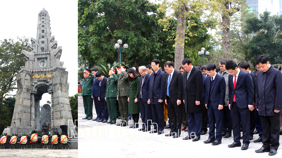 Các đồng chí lãnh đạo tỉnh dâng hương, đặt vòng hoa viếng các Anh hùng Liệt sĩ tại Đài tưởng niệm các Anh hùng Liệt sĩ (Thành phố Nam Định).