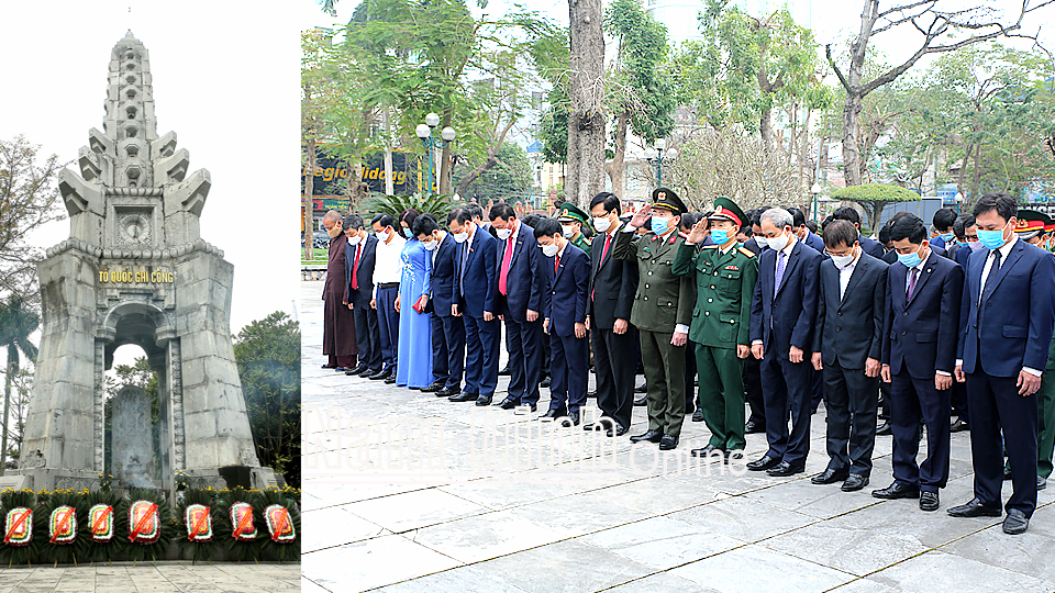 Các đồng chí lãnh đạo tỉnh và thành phố Nam Định dâng hương, đặt vòng hoa viếng các liệt sĩ tại Đài tưởng niệm các Anh hùng Liệt sĩ tỉnh.