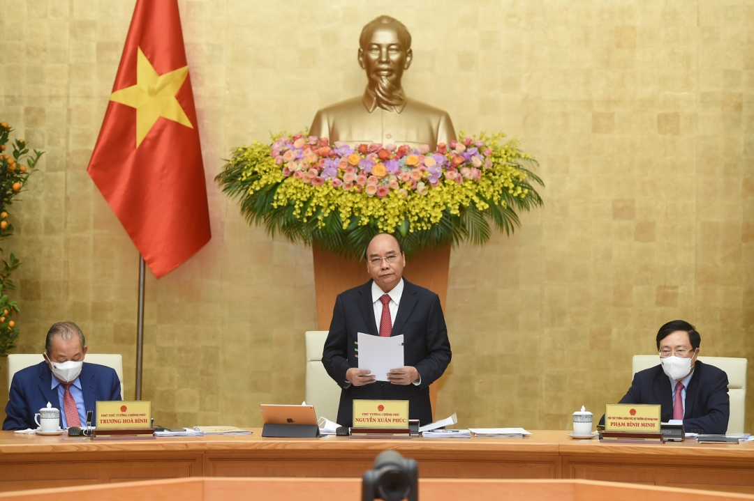 Thủ tướng chủ trì phiên họp Chính phủ thường kỳ tháng 2-2021. Ảnh: VGP/Quang Hiếu