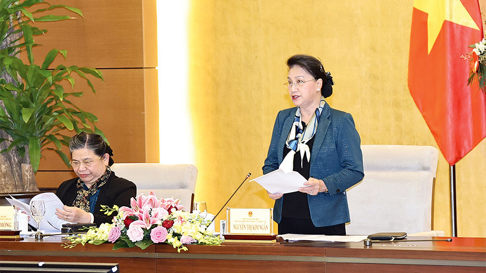 Chủ tịch Quốc hội Nguyễn Thị Kim Ngân phát biểu tại phiên họp.  Ảnh: Trọng Đức - TTXVN