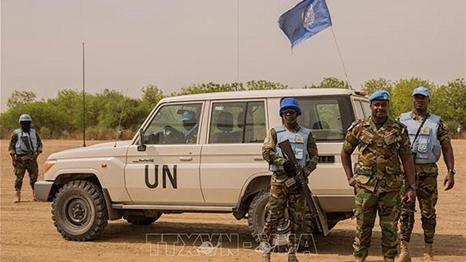 Lực lượng Phái bộ gìn giữ hoà bình Liên hợp quốc tại Nam Sudan (UNMISS) tuần tra tại Leer, Nam Sudan/Ảnh tư liệu/ TTXVN