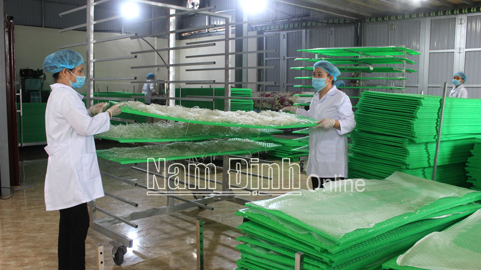 Sản xuất bánh đa truyền thống ở làng nghề xã Xuân Tiến.