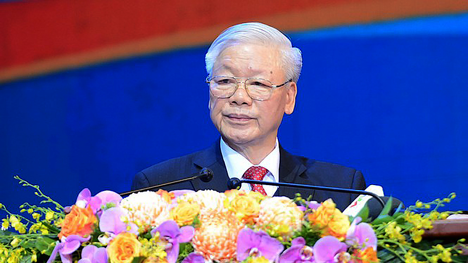 Tổng Bí thư, Chủ tịch nước Nguyễn Phú Trọng phát biểu tại lễ kỷ niệm. Ảnh: Dương Triều