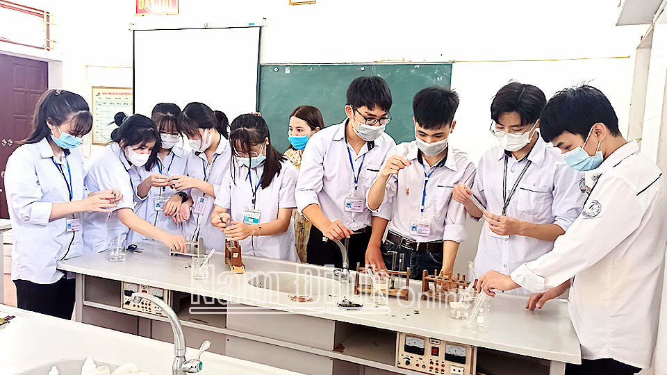 Học sinh Trường THPT C Hải Hậu thực hành môn Sinh học.