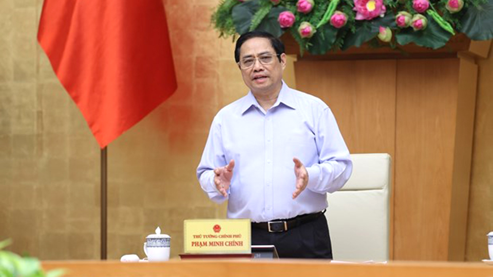 Thủ tướng Phạm Minh Chính phát biểu tại hội nghị trực tuyến toàn quốc Chính phủ với các địa phương về công tác quy hoạch.  Ảnh: Dương Giang - TTXVN