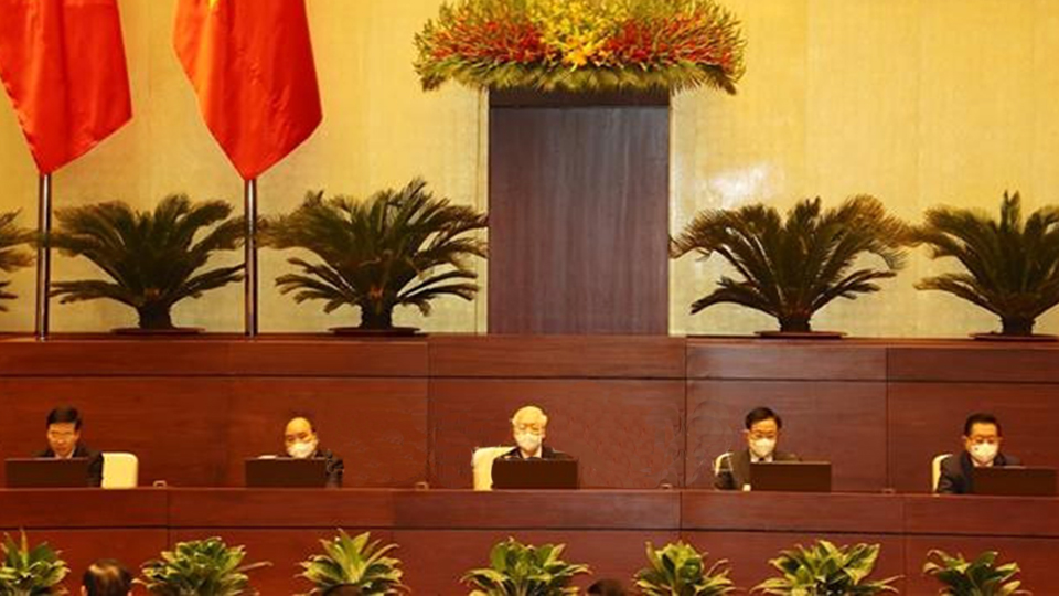 Tổng Bí thư Nguyễn Phú Trọng cùng các đồng chí lãnh đạo Đảng, Nhà nước chủ trì Hội nghị.  Ảnh: Trí Dũng –TTXVN