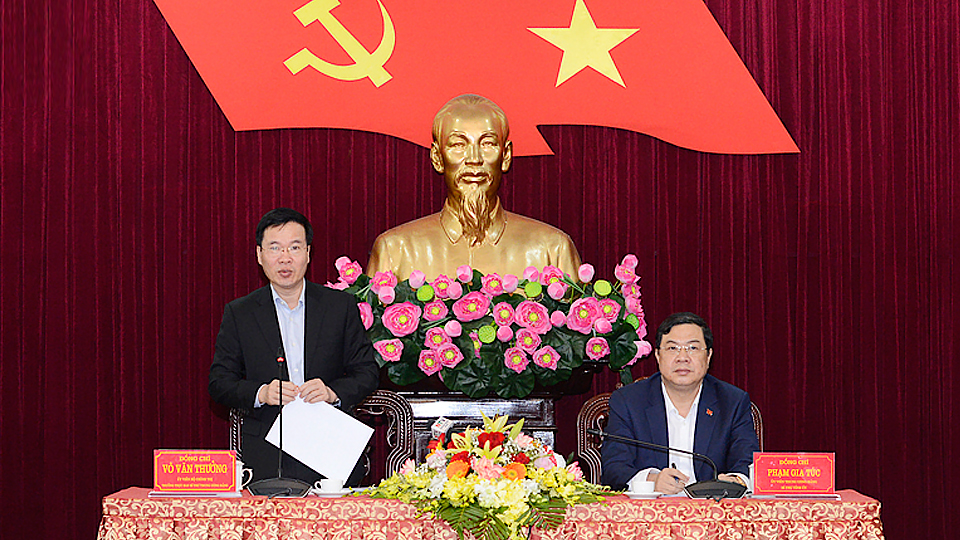 Đồng chí Võ Văn Thưởng, Ủy viên Bộ Chính trị, Thường trực Ban Bí thư Trung ương Đảng phát biểu kết luận buổi làm việc.