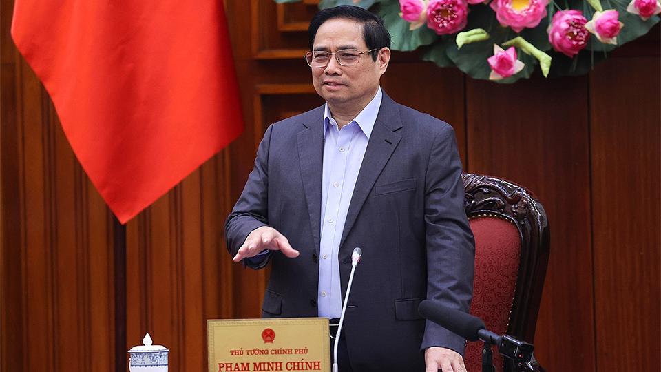 Thủ tướng Phạm Minh Chính làm việc với Liên hiệp các Hội Văn học Nghệ thuật Việt Nam.  Ảnh: Dương Giang/TTXVN